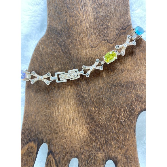 Sterling Silver 925 Natural‎ Gemstone Pastel Rhinestone Bracelet - Picture 4 of 9
